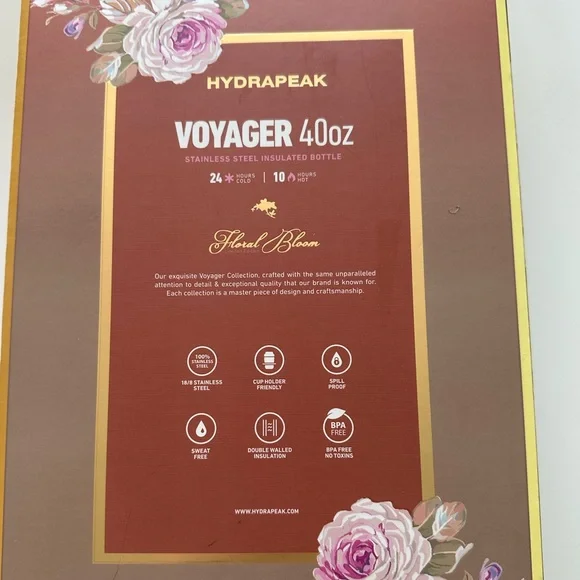 NWT Limited Edition Hydrapeak Floral Bloom Voyager 40oz Tumbler in Pink and Tan - Picture 4 of 4